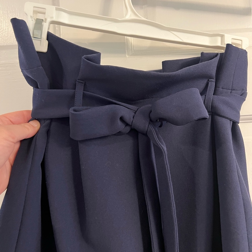 Navy Paperbag Waist Skirt with Bow Tie